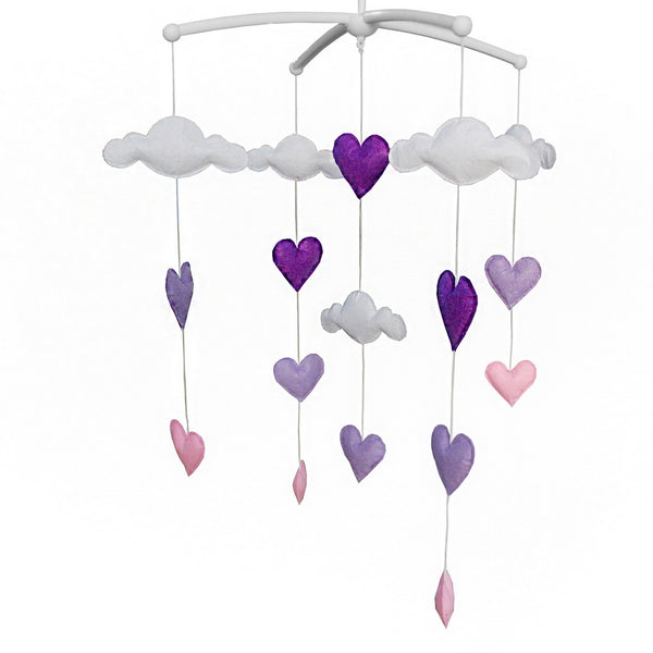 Handmade Pink Purple Hearts Baby Crib Mobile Nursery Room Decor Musical Mobile Crib Toy for Girls Boys