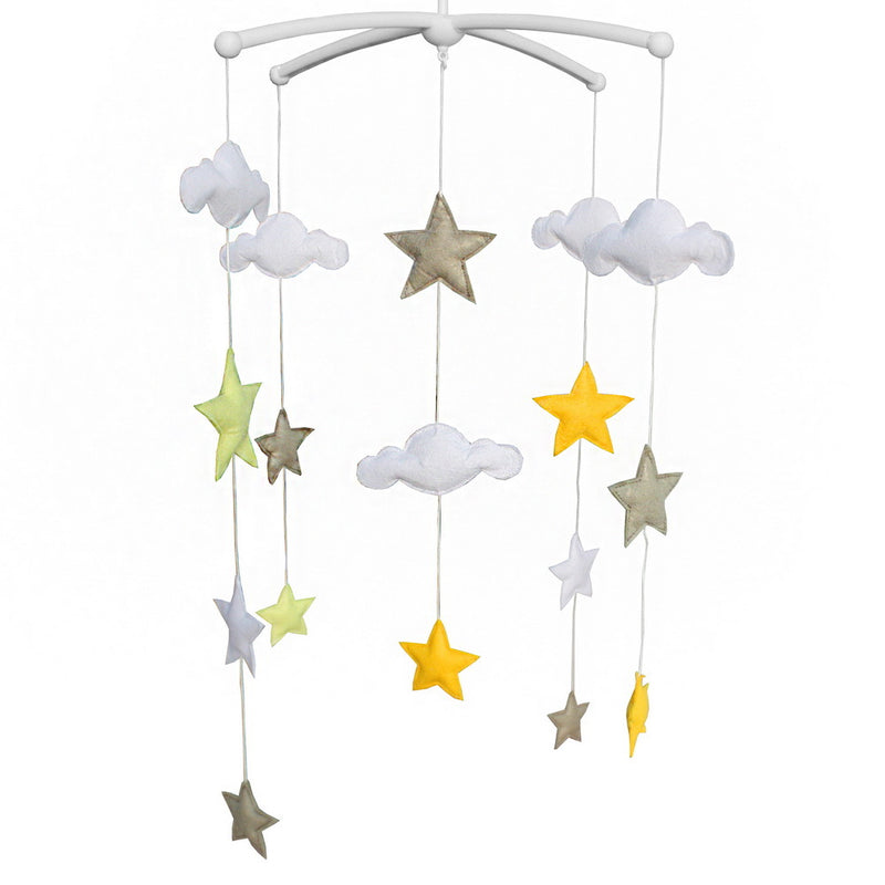 Handmade Baby Crib Mobile Yellow Brown Star Baby Musical Mobile Kids Room Nursery Decoration