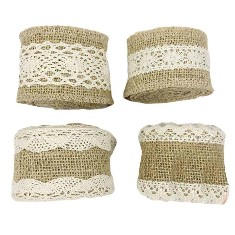 4 Yards Lovely Lace Jute Twine Burlap Ribbon for DIY Crafts Wedding Party Decor Gift Wrapping, 50mm Wide