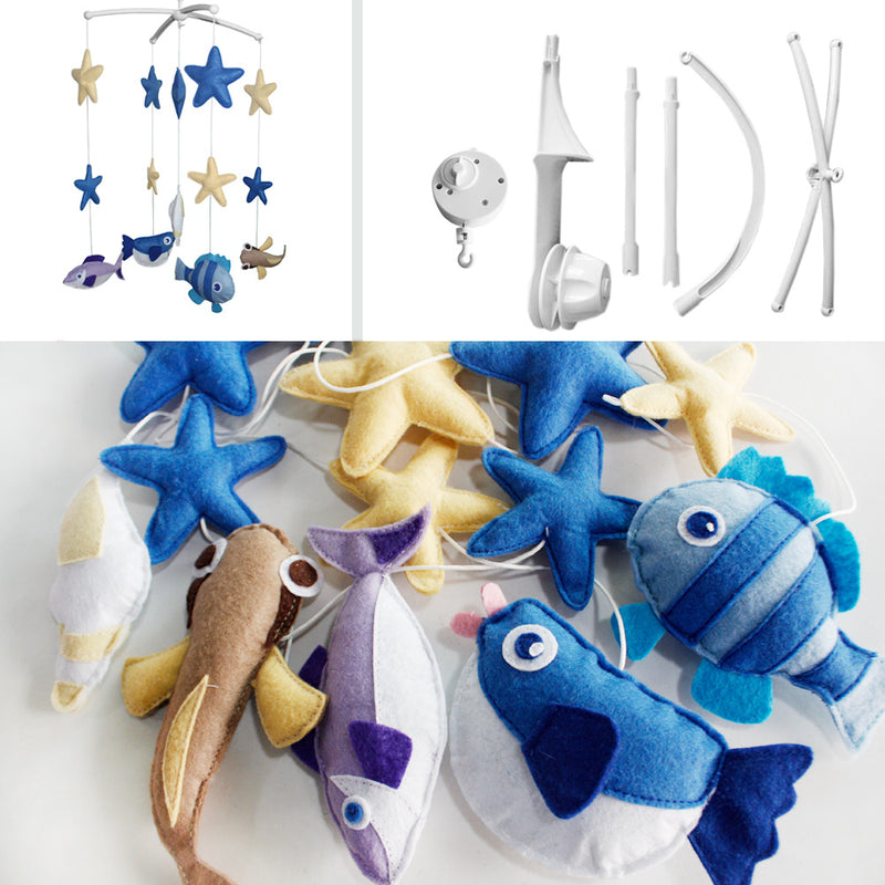 Blue Baby Crib Mobile for Boys Girls Baby Shower Gift Set Hanging Decoration Toy Newborn; Ocean Fish