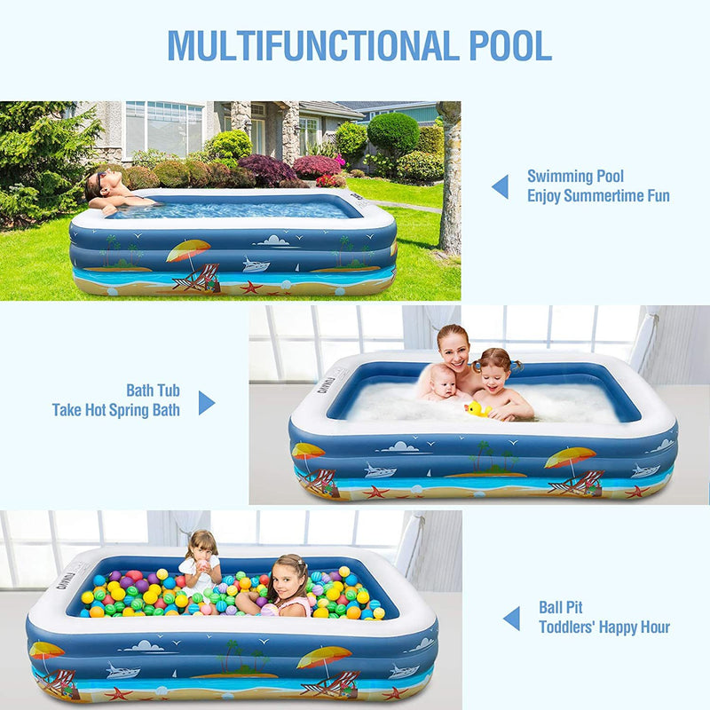 Inflatable Swimming Pool for Family, FUNAVO 100" X 71" X 22" Full-Sized Inflatable Kiddie Pools, Lounge Pool for Baby Toddlers Kids Adults, Outdoor Backyard Blow Up Pool, Electric Pump Included