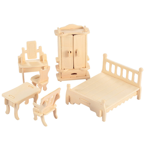 3D Wooden Dollhouse Furniture Puzzles DIY Miniature Furniture Models Set