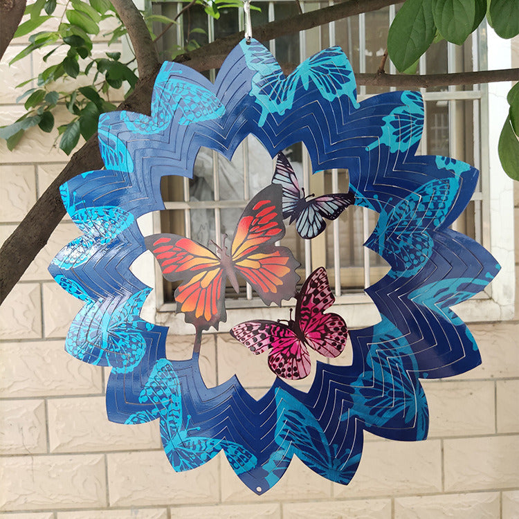 Creative 3D Kinetic Stainless Steel Wind Spinner Outdoor Garden Hanging Decoration Mandala Butterfly Design Wind Chime Spinner