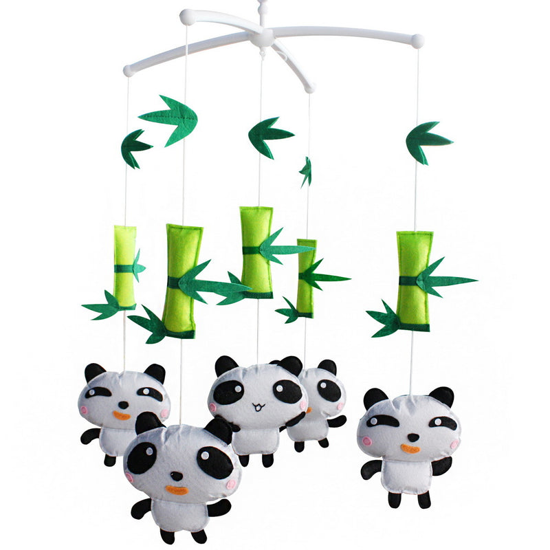 Handmade Baby Crib Mobile Animal Hanging Musical Mobile Infant Nursery Room Toy Decor; Panda and Bamboo