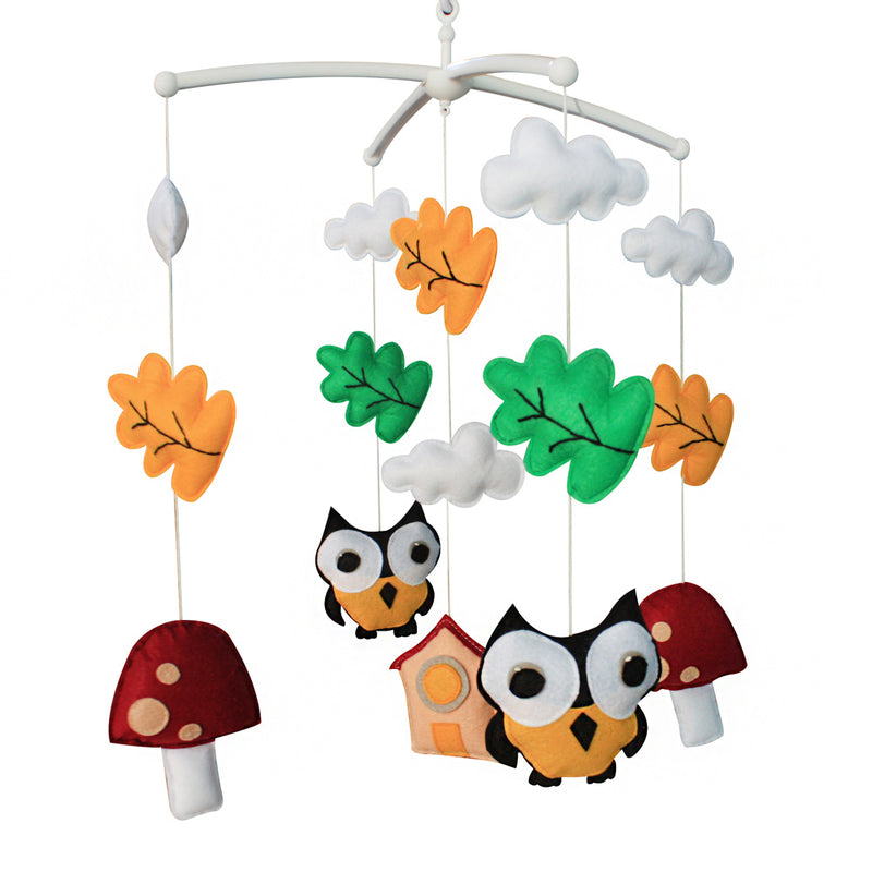 Baby Crib Mobile Owl Trees Mushroom House Handmade Musical Mobile Baby Shower Gift Nursery Decor