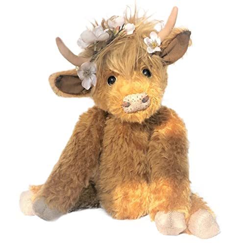 Zasekb Scottish Highland Cow Plush; Realistic Cow Stuffed Animals Soft Farm Plushie; Cuddly Highland Cow Accompany Plush Decorative Pillow Birthday Gifts for Boys Girls (Brown)