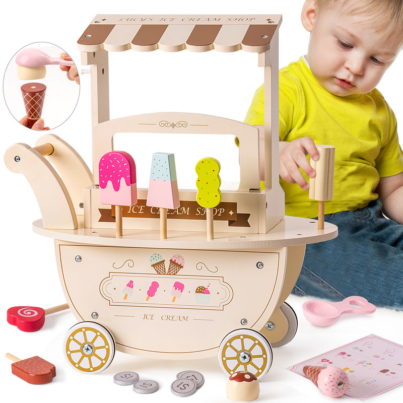 Ice Cream Cart for Kids Toddlers; Food Toys Gift for Boys Girls; (1piece an order)