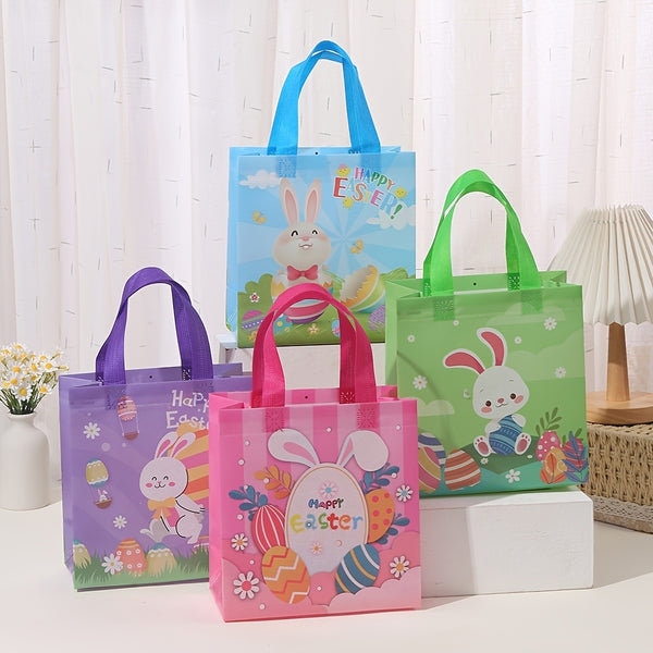 4pcs Easter Gift Tote Bags; Bunny Non Woven Goodie Treat Eggs Bags With Handles; For Easter Kids Party Favor And Egg Hunt; 9*8.7*4.3inch