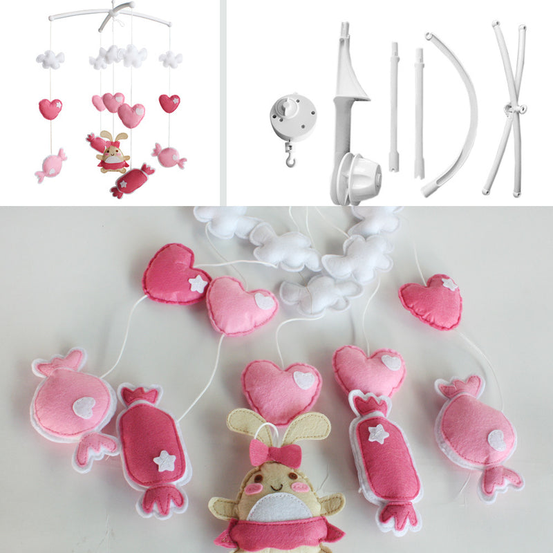 Infant Room Hanging Decor Baby Crib Mobile Nursery Decor Baby Mobile for Girls; Pink Heart Candy and Rabbit