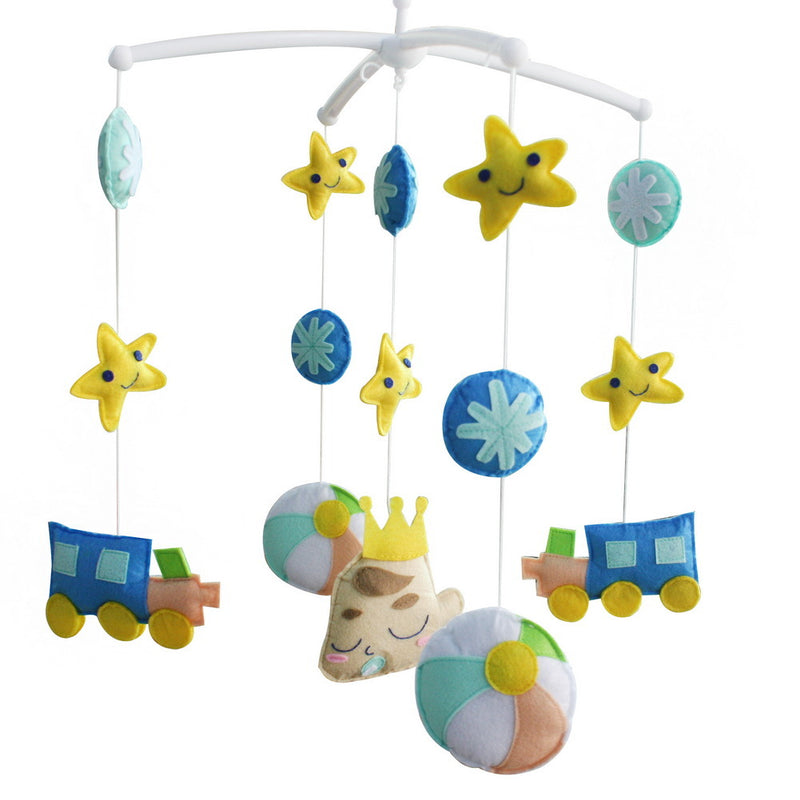 Blue Trains Stars Baby Crib Mobile Infant Room Hanging Musical Mobile Crib Toy Nursery Decor for Girls Boys