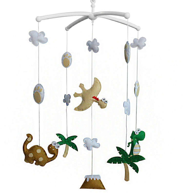 Handmade Baby Crib Mobile Beige Green Brown Baby Musical Mobile Kids Room Nursery Decor; The Age of Dinosaurs