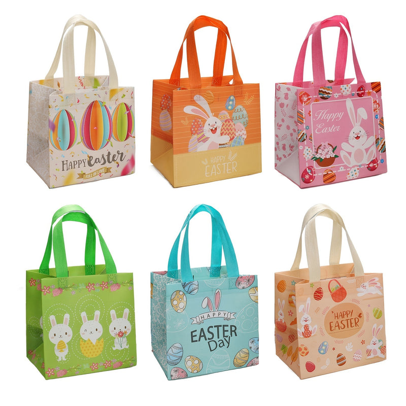 6PCS Easter Gift Bags; Easter Tote Bags With Handles Reusable Easter Non-Woven Bags Grocery Shopping Bunny Easter Egg Totes For Holiday Party Supplies