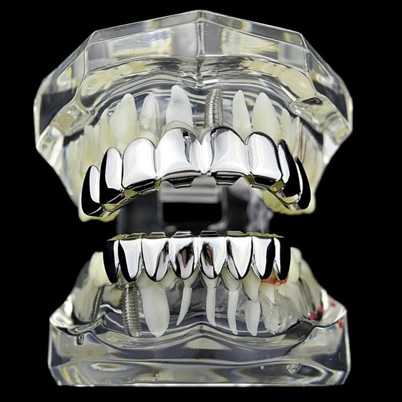 New Unisex 18K Hip Hop Teeth Grill Set; Top Bottom Mouth Teeth Grills Fashion Removable Dental Grills Jewelry ROC