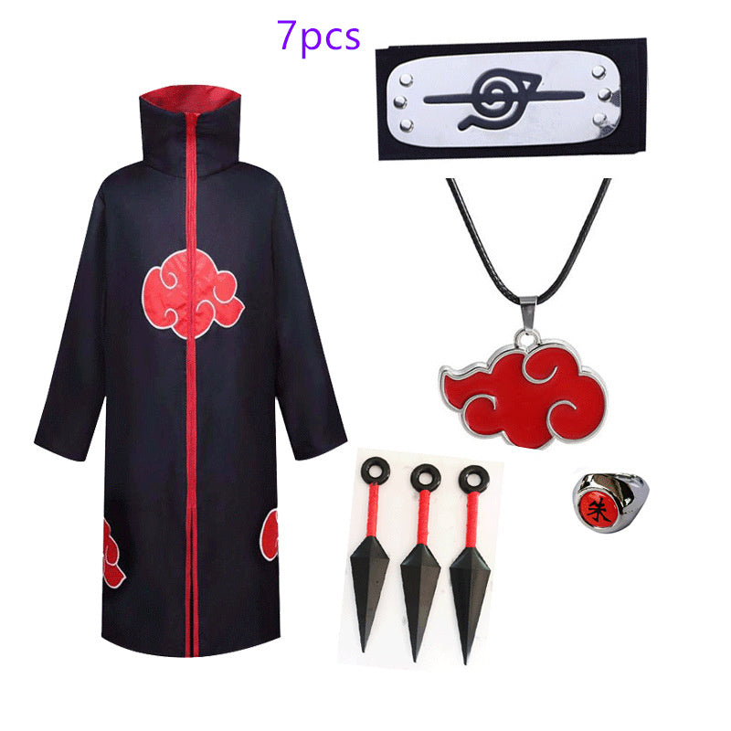 Naruto Cosplay Costume Props Ring; Gloves Red Cloud Robe Cloak Kimono Akatsuki Headband Kunai Suit Adult Child Cos Gift