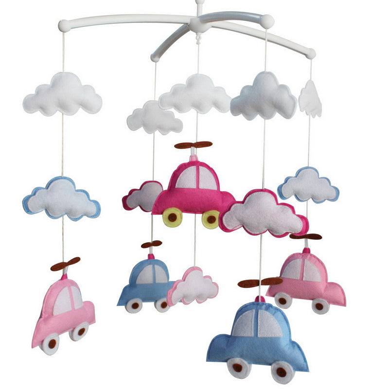 Pink Blue Cars Handmade Infant Baby Musical Crib Mobile Gift Boys Girls Nursery Room Decor