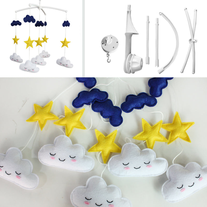 Star and Cloud Baby Musical Mobile Nursery Decoration Blue Night Crib Mobile for Boys and Girls