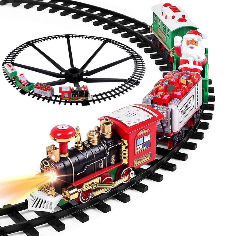 Electric Train Set Kid Toy Xmas Steam Train Kit Tree Surround Track Battery Operated