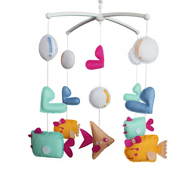 Baby Crib Mobile Hanging Toy Musical Mobile Infant Room Colorful Ocean Fish Nursery Bed Decor for Boys Girls