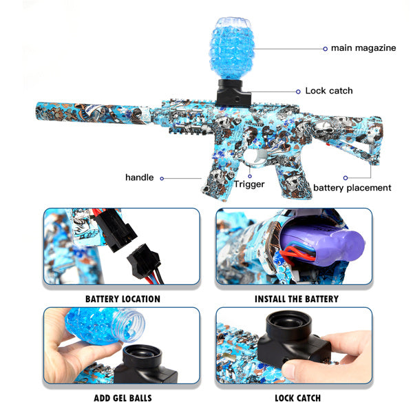 Splatter Ball Gun Gel Ball Blaster Toy Guns; NO for Nerf Guns EVA Bullet; Electric M416 with 11000 Non-Toxic; Eco-Friendly; Biodegradable Gellets; Outdoor Yard Activities Shooting Game(Mini)