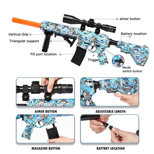 Splatter Ball Gun Gel Ball Blaster; NO for Nerf Guns EVA Bullet; Electric M416 with 11000 Non-Toxic; Eco-Friendly; Biodegradable Gellets; Outdoor Yard Activities Shooting Game(HKM416)