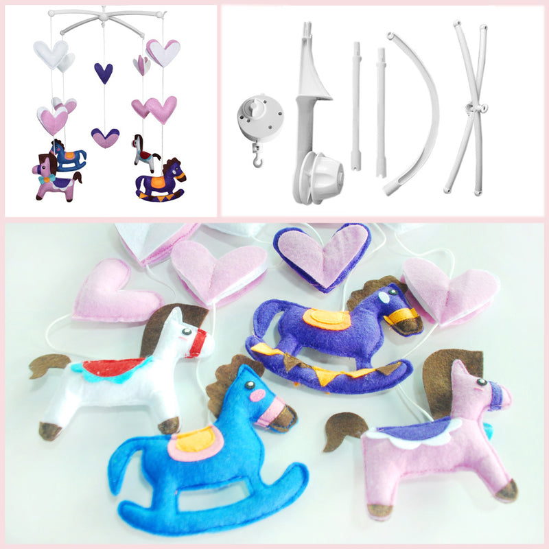 Purple Hobbyhorse Hearts Infant Room Hanging Musical Mobile Crib Toy Baby Crib Mobile Nursery Decor for Girls Boys