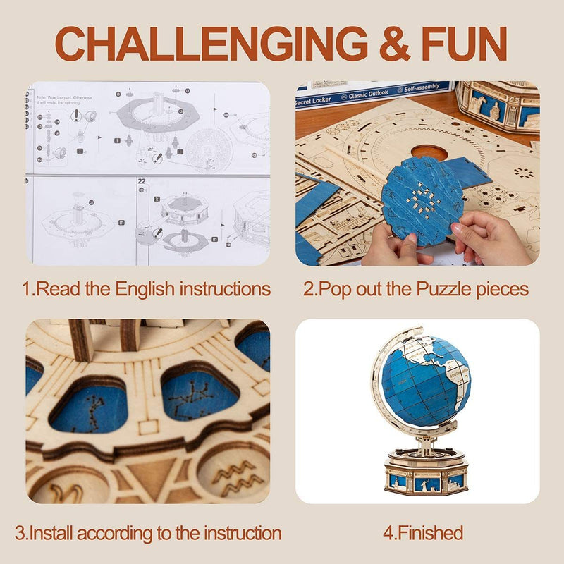 3D Wooden Puzzle for Adults-Huge Globe Puzzle Box-Wood Model Kit to Build for Adults and Teens(4 Pcs a carton)