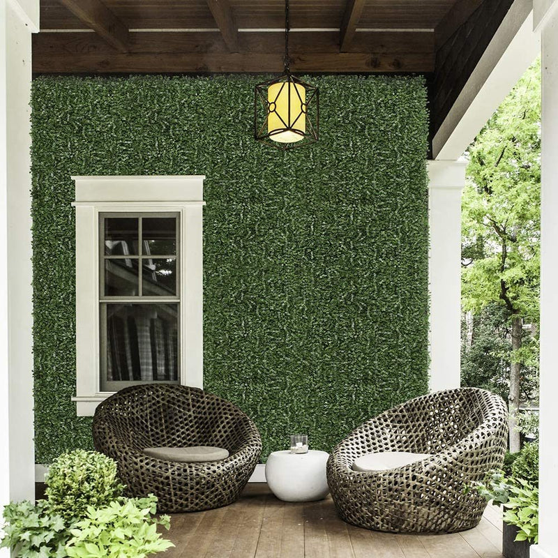 Artificial Hedge Boxwood Panels Plant Faux Greenery Panels UV Protected Privary Screen Indoor Outdoor Use Garden Fence Home Decor Greenery Panels Wall Pack of 6 Pieces 20''x 20''