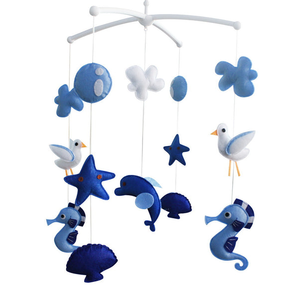 Seahorse Seagull Shell Baby Crib Mobile Nursery Decor Baby Mobile for Boys and Girls; Blue Ocean