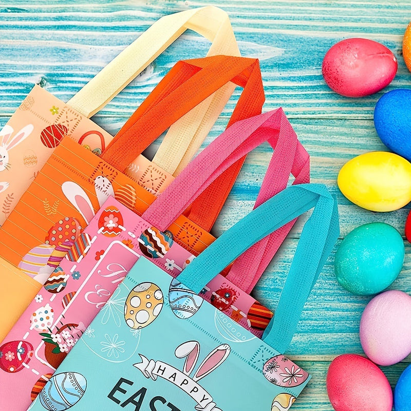 6PCS Easter Gift Bags; Easter Tote Bags With Handles Reusable Easter Non-Woven Bags Grocery Shopping Bunny Easter Egg Totes For Holiday Party Supplies