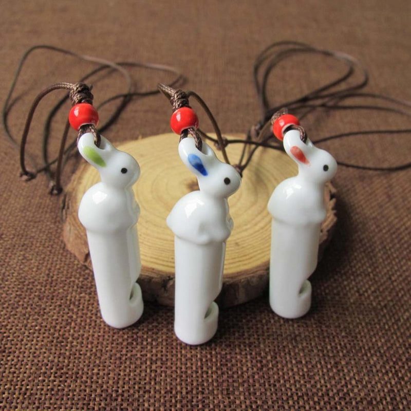 5 Packs Ceramic Whistles Necklace Rabbit Shape Handmade Crafts; Random color