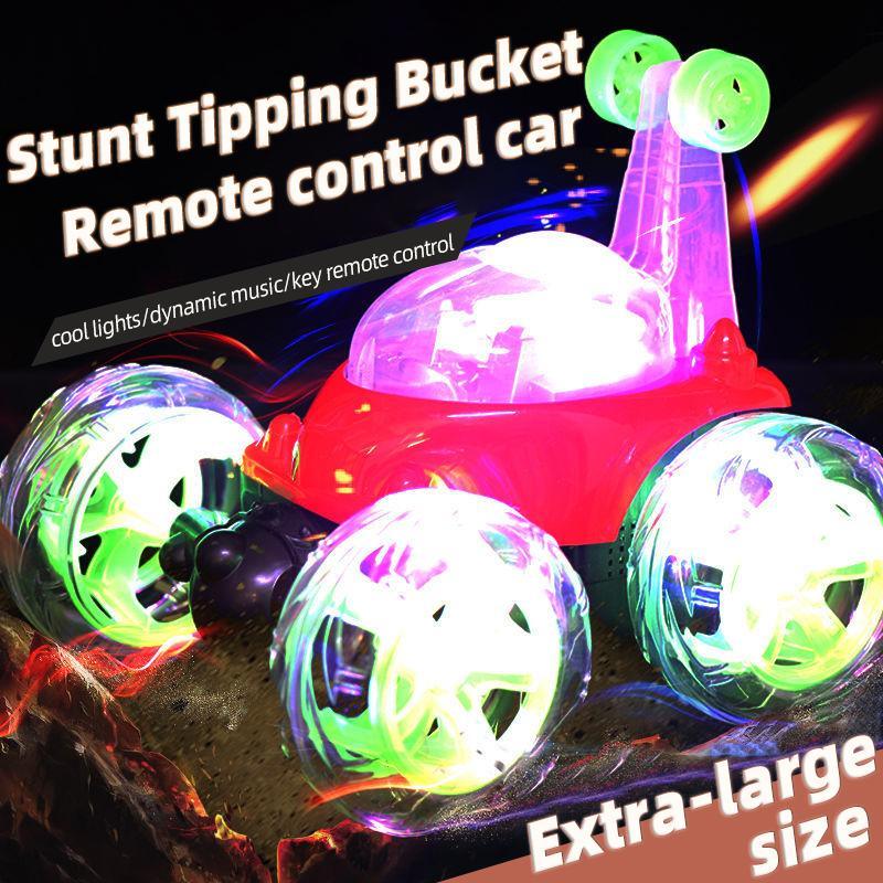 18cm Children's Remote Control Toy Car Large Size 360° Rotating Dumper Car Stunt Car With Lights And Music