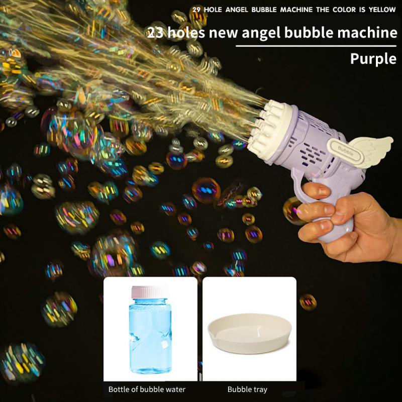 Bubble Hammer Gun Children Gift Toys Small Fan Soap Bubbles Gun Kids Toys 23 Hole Bubbles Machine Angel Bubble Gun Removable