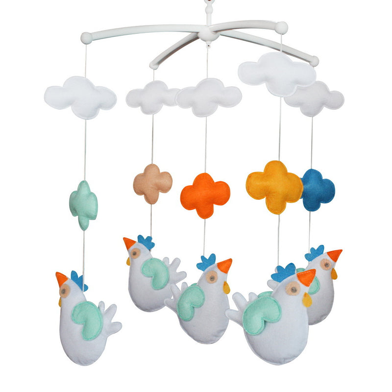 White Chicken Colorful Clouds Handmade Baby Musical Crib Mobile Boys Girls Nursery Mobile Hanging Toy