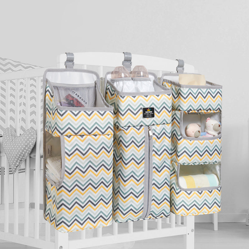 Sunveno Baby Storage Organizer Crib Hanging Storage Bag Caddy Organizer for Baby Essentials Bedding Set Diaper Storage Bag