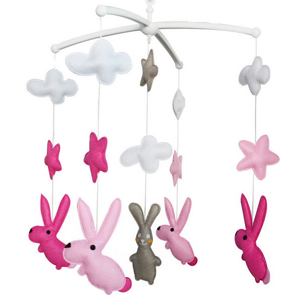 Baby Crib Mobile Animal Musical Crib Mobile Nursery Room Hanging Decor Toy Pink Rabbit