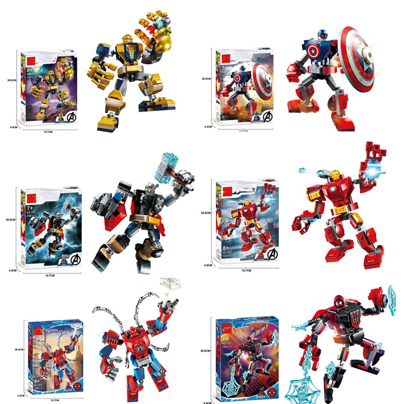 Marvel Avengers Mech Toys Thor Spider-Man Thanos Mecha Boy Fighting Insert Model Building Blocks Minifigure Children's Toys