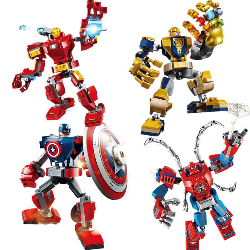 Marvel Avengers Mech Toys Thor Spider-Man Thanos Mecha Boy Fighting Insert Model Building Blocks Minifigure Children's Toys