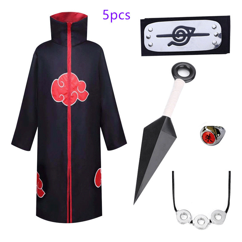 Naruto Cosplay Costume Props Ring; Gloves Red Cloud Robe Cloak Kimono Akatsuki Headband Kunai Suit Adult Child Cos Gift