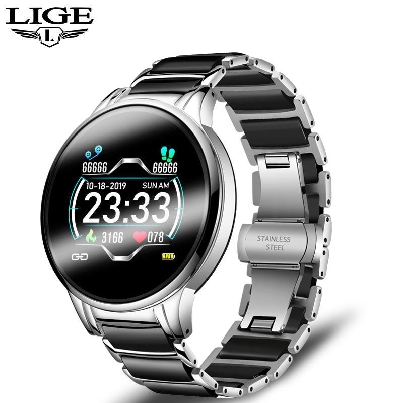 LIGE cross-border smart watch ceramic watch chain watch multi-function sports waterproof watch blood pressure itching