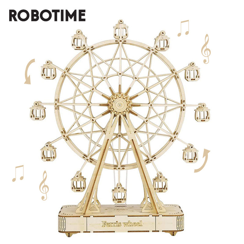 Robotime DIY Wooden Rotatable Ferris Wheel Model with Playing Music Toys for children birthday TGN01