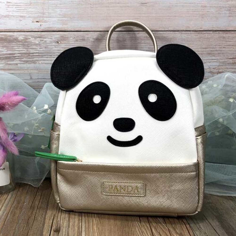 Cute PU Leather Panda Backpack Kids Shoulder Bag Gold Travel Casual Bag Small School Bag