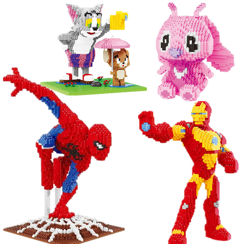 Disney Series Building Blocks Hero Cartoon Character Spider-Man Assembled Decompression Model Ornaments Stitch Assembly Toys