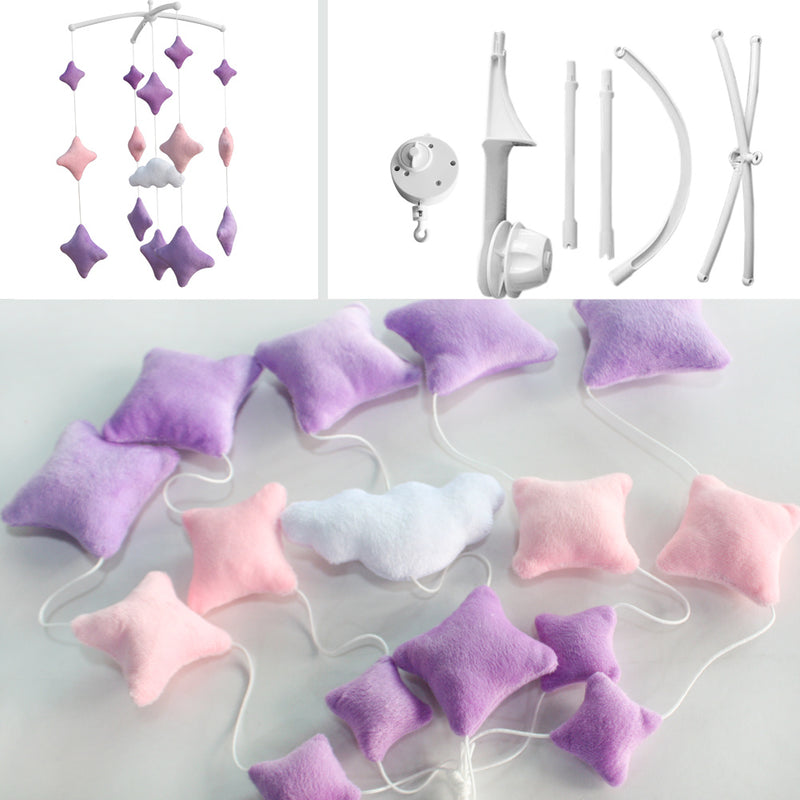 Handmade Plush Baby Crib Mobile Cute Purple Pink Star Baby Musical Mobile Kids Room Decor for Girls