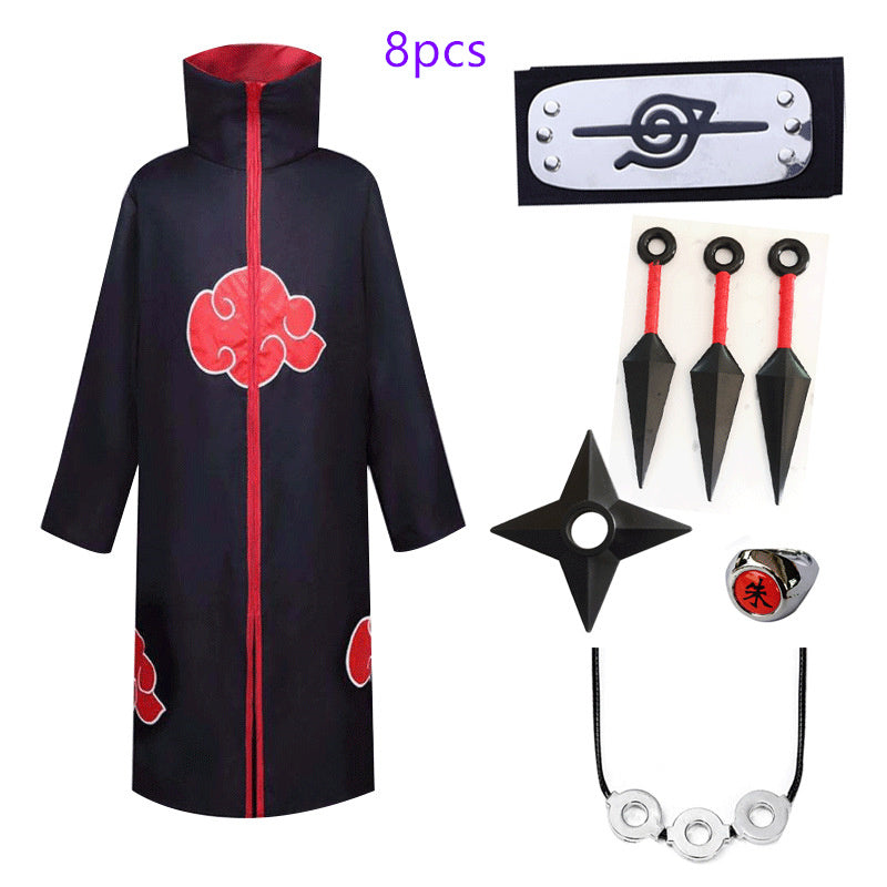 Naruto Cosplay Costume Props Ring; Gloves Red Cloud Robe Cloak Kimono Akatsuki Headband Kunai Suit Adult Child Cos Gift