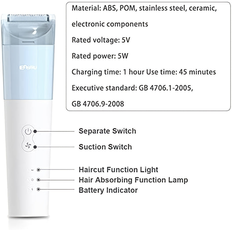 New Enssu Electric Hair Clippers For Kids Vacuum Auto Sucking Snipped Haircut Kit; Cordless Hair Trimmer Waterproof & USB Rechargeable Extra Protection For Baby; Easy To Handle