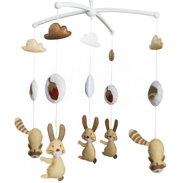 Baby Crib Mobile Animal Musical Crib Mobile Nursery Room Hanging Decor Toy Brown Raccoon Rabbit