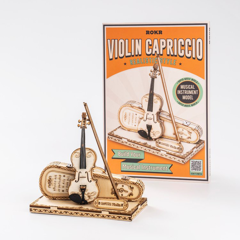 Robotime ROKR 3D Wooden Puzzle Violin Capriccio Model DIY Gifts for Boys&Girls Easy Assembly Kits MusicalBuilding Blocks TG604K