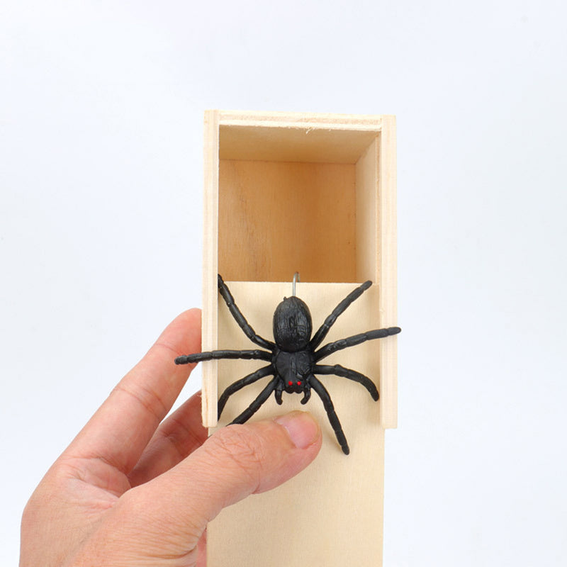 Funny Scare Box Prank Spider Wooden Fidget Anti-stress Interest Play Trick Joke Surprise Adult Halloween Toys For Children Gifts