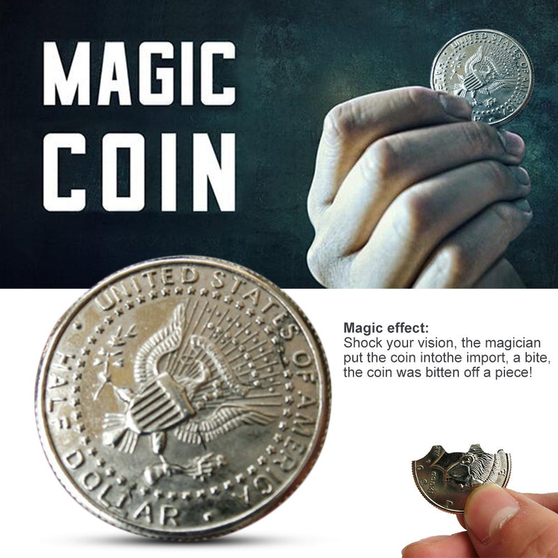 Magic Coins &amp; Paper Money Bite Restored Illusion Coin For Magic Show Bitten Coin Half Dollar Magician Coin Dropshipping