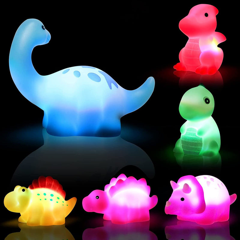 6 Pcs/Pack Dinosaur Bath Toys Light-UpFloating Bath Toys Set For Baby Toddlers Kids; Birthday Easter Christmas Shower Pool Bath Toys; Boys Girls Children Preschool Bathtub Bathroom Toy